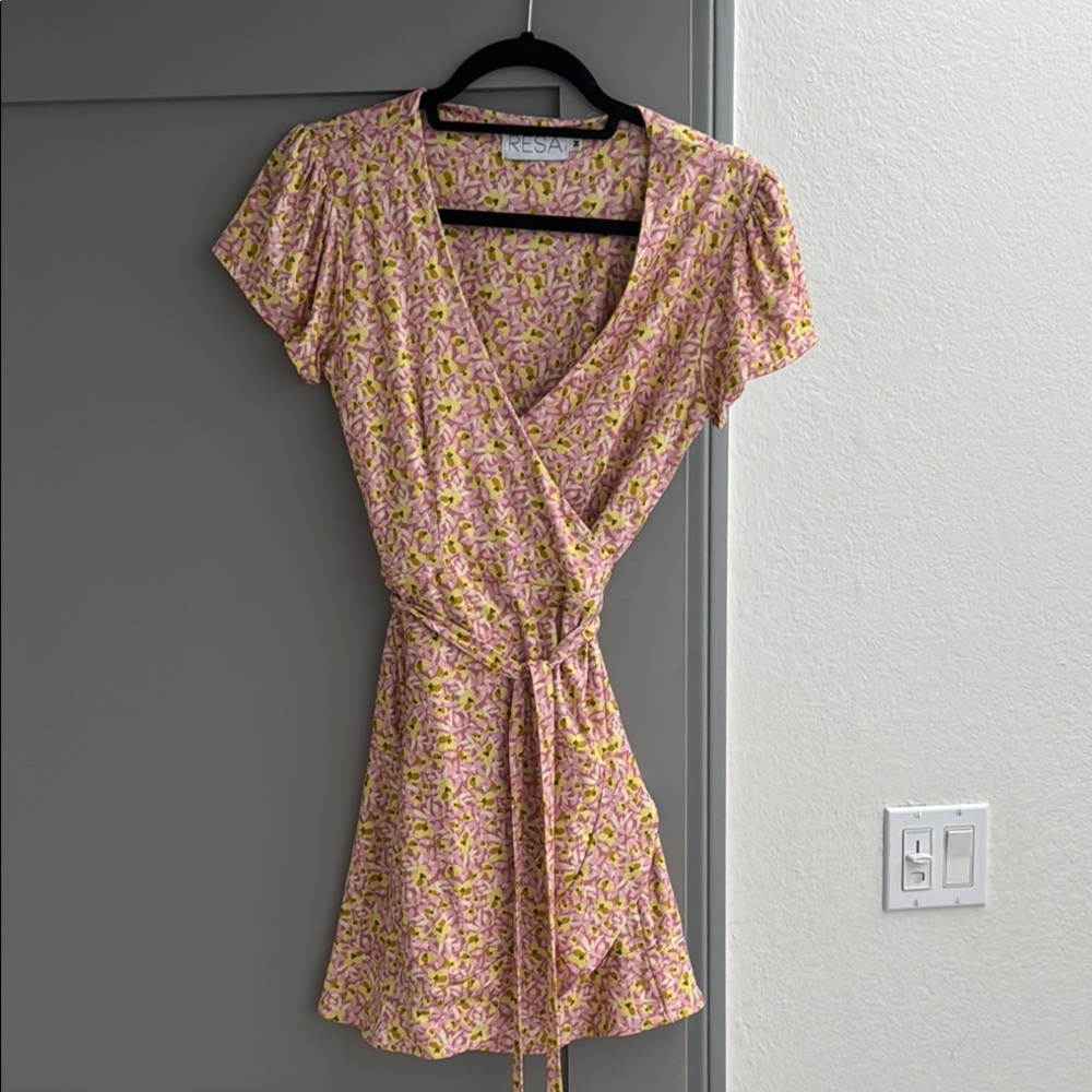 Pink Floral Wrap Dress